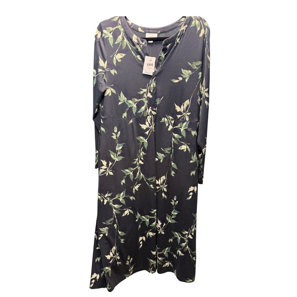 Pure Jill J. Jill Navy Green Leaf Print Henley Midi Dress Small NGTPAINTVN